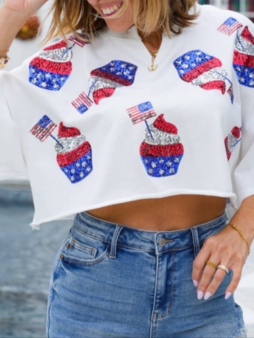 American Flag Sequin Cupcake Crop Top Size Large